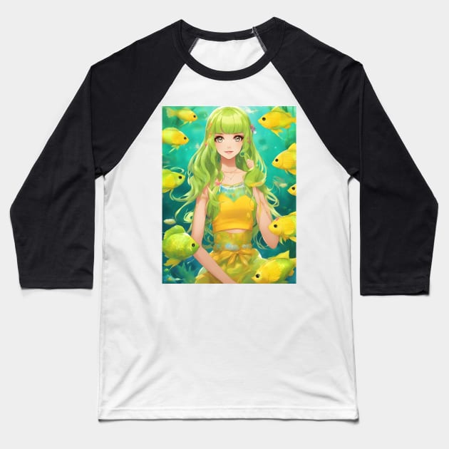 anime girl  collorfull with fish manga Baseball T-Shirt by animegirlnft